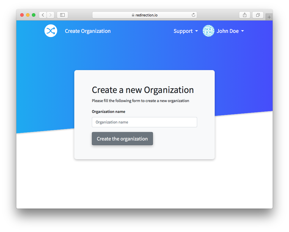 organization creation form